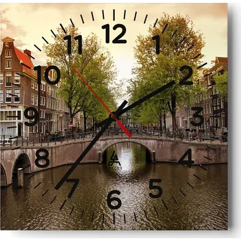 Hodiny Kuchyňské nástěnné hodiny 30x30 Město Skleněné hodiny do obýváku Moderní Tiché