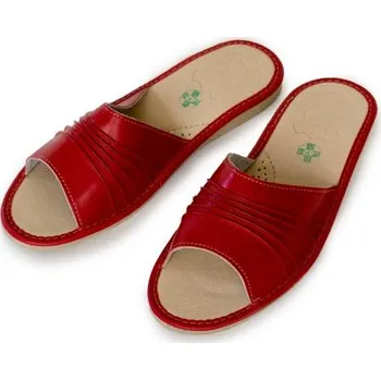 Dámské pantofle Dámské kožené pantofle lícové červené 36