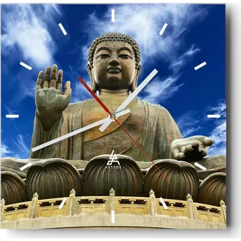 Hodiny Velké nástěnné hodiny na zeď 40x40 Buddha Skleněné hodiny Čtvercové Tiché
