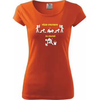 Dámské tričko Před a po - svatba párty - Dámské triko Pure - XL ( Oranžová )