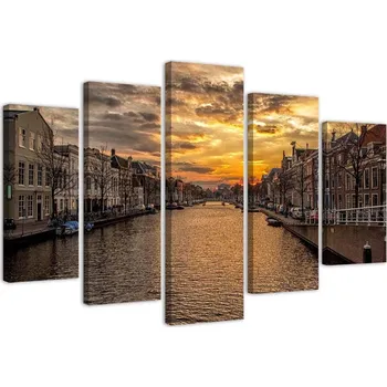 Obraz OBRAZ NA PLÁTNĚ 5 DÍLNÝ MĚSTO NAD ŘEKOU 200x100