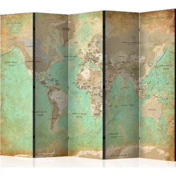 Paraván Paraván - tyrkysová mapa světa Velikost: 225x172 cm, Provedení: Jednostranný