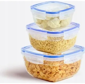 Dóza na potraviny KOMPLET 3 NÁDOBKY na potraviny ČTVEREC transparent