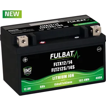 Motobaterie Lithiová baterie LiFePO4 YTX12-BS, YTX14-BS, YTZ12S-BS, YTZ14S-BS FULBAT 12V, 8Ah, 480A, hmotnost 1,20 kg, 150x87x93