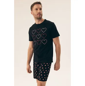 Pánské pyžamo Pánské pyžamo Sweet černé se srdcem M - Dárková krabička