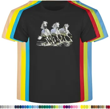 Dívčí tričko detske-levne-bavlnene-tricko-potisk-tri-bili-kone Barva: Black -černá, velikost: 140