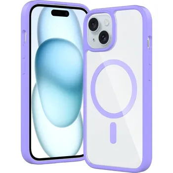 Pouzdro na mobilní telefon JP MagFit Clear MagSafe obal s N52 magnetem, iPhone 15, fialový