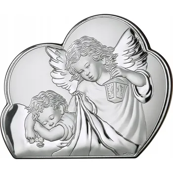 Obraz Obraz anděla strážného stříbrný moderní nad postýlku obláček 10.7 x 8.7 cm