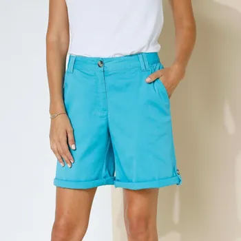 Dámské kraťasy Strečové chino bermudy s nastavitelnou délkou tyrkysová 38