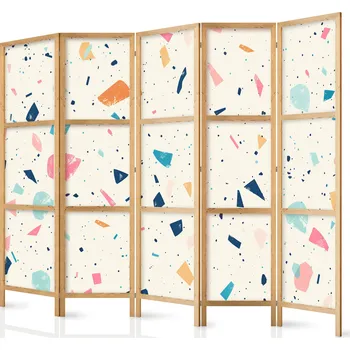 Paraván Japonský paraván - Terrazzo s vícebarevnými - Velké prvky - Veselý vzor na světlém pozadí. Velikost: 225x172 cm