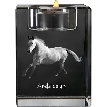 Svícen Andaluský - svícen s fotografií kočky, křišťálový podstavec na čajovou svíčku