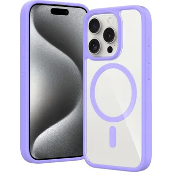 Pouzdro na mobilní telefon JP MagFit Clear MagSafe obal s N52 magnetem, iPhone 15 Pro, fialový