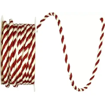 Stuha Provázek kroucený KORDEL červeno-bílý 3mm x 3 m (Provázek dekorační, kroucený, atlasový, červeno bílý)