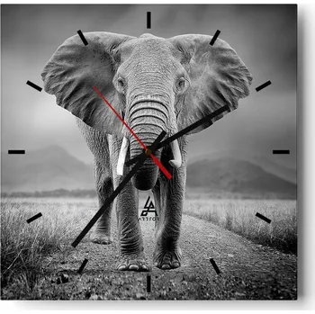 Hodiny Velké nástěnné hodiny na zeď 40x40 Slon Skleněné hodiny Čtvercové Tiché