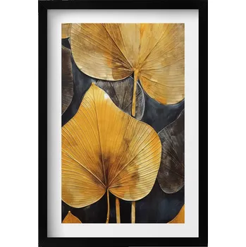 Obraz Moderní nástěnná dekorace obraz v černém rámu Listy glamour 40x60 cm
