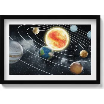 Obraz Moderní nástěnná dekorace obraz v černém rámu Sluneční soustava 60x40 cm