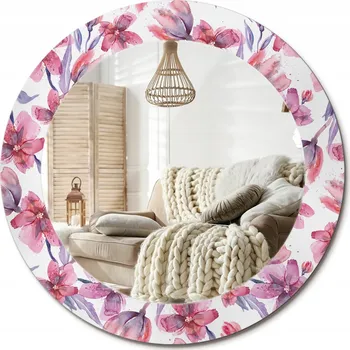 Zrcadlo Zrcadlo s potiskem do koupelny, kuchyně, předsíně, akvarelové květiny, průměr 60 cm