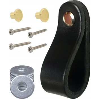 Nábytkové kování KOŽENÁ ÚCHYTKA ÚCHYTKY NÁBYTKOVÁ KNOFLÍK RUKOJEŤ PREMIUM PRAVÁ KŮŽE