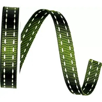 Stuha Stuha rypsová BUSTER GREEN prošívaná zelená 15mm x 2m (9,-Kč/m) (Stuha tmavě zelená, rypsová, oboustranná, prošívaná)