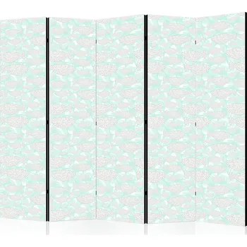 Paraván Paraván - Minimalistická ryba - Ryby s šedými tečkami proti křišťálové vodě v mátově zelených barvách Velikost: 225x172 cm, Provedení: Jednostranný