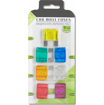 Autopojistky SADA AUTOMOBILOVÝCH POJISTEK 7KS 20A-100A MAXI PLOCHÉ POJISTKY