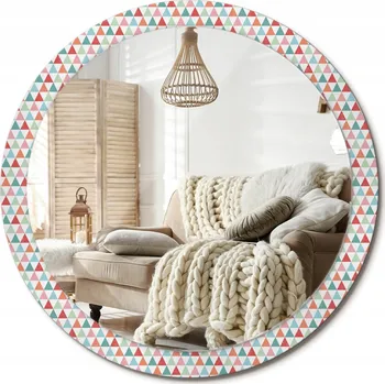 Zrcadlo Nástěnné zrcadlo s ozdobnou grafikou na skle Geometrický vzor Velké průměr 100 cm