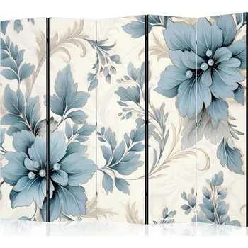 Paraván Paraván - tyrkysové květy v retro atmosféře; Květinové Ozdoby Velikost: 225x172 cm, Provedení: Jednostranný
