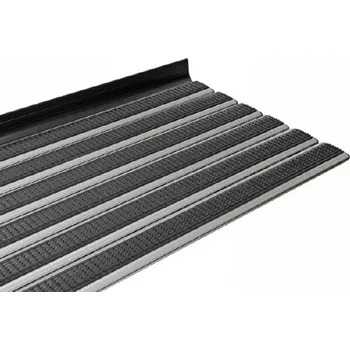 Rohožka Černý kartáčový protiskluzový nášlap na schody FLOMA ALUSTEP - délka 80 cm, šířka 33 cm, výška 1,5 cm