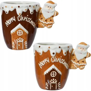 Keramický vánoční hrnek hnědý s uchem Mikuláš PERNÍK DOMEČEK 11 cm