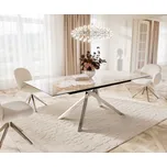 DELIFE Jídelní stůl Edge 180-220x100 keramika Minas Melange bílá béžová křížová podnož obdélník nerezová ocel rozkládací