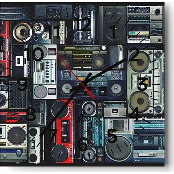 Hodiny Kuchyňské nástěnné hodiny 30x30 Magnetofon Skleněné hodiny do obýváku Moderní Tiché