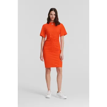 Dámské šaty ŠATY KARL LAGERFELD RUCHED T-SHIRT DRESS FIERY RED