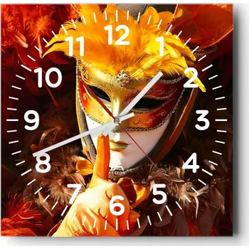 Hodiny Kuchyňské nástěnné hodiny 30x30 Maska Skleněné hodiny do obýváku Moderní Tiché