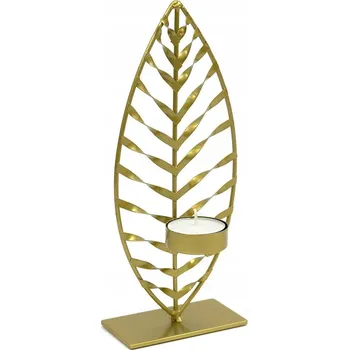 Svícen ZLATÝ KOVOVÝ SVÍCEN LIST 22x9x5cm NA ČAJOVOU SVÍČKU