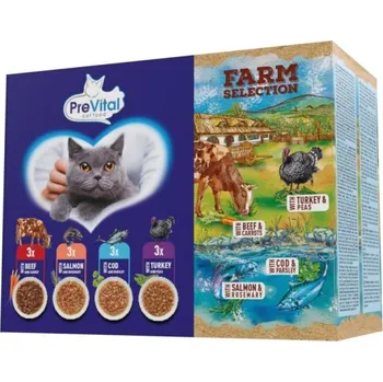 Krmivo pro kočku PreVital Farm Selection mix masa a ryb v omáčce 12x 85 g