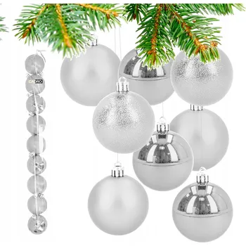 Vánoční dekorace VÁNOČNÍ BAŇKY STŘÍBRNÉ na vánoční stromeček 5 cm plastové sada 10 kusů ozdoby na stromeček
