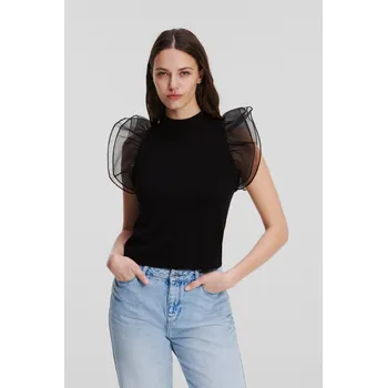 Dámský svetr SVETR KARL LAGERFELD PUFF SLEEVE TOP BLACK