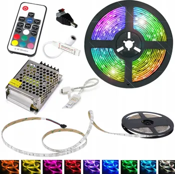 LED osvětlení SADA LED RGB PÁSEK 5M IP20 Napájecí zdroj 36W DÁLKOVÝ OVLADAČ RF