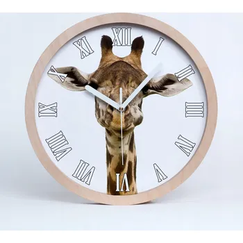 Hodiny Dřevěné nástěnné hodiny s římskými číslicemi a motivem žirafy, 30 cm
