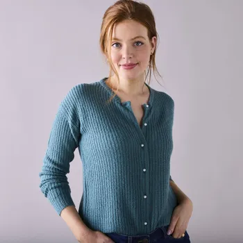 Dámský svetr Propínací svetr s perleťovými knoflíčky šalvějová 46/48