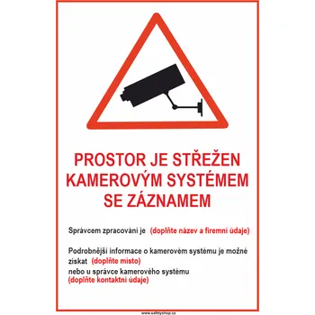 Značení Objekt střežen kamerovým systémem se záznamem samolepící PVC fólie 300x200 mm