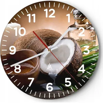 Hodiny Kuchyňské nástěnné hodiny 30x30 Kokos Moderní skleněné hodiny do obýváku Tiché