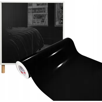 Tapeta Fólie Samolepicí Dekorační PVC Fólie na Nábytek Deska Černý Lesk 63x350cm
