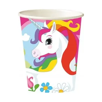 Party nádobí Papírové kelímky s motivem jednorožce 250 ml / 8 ks