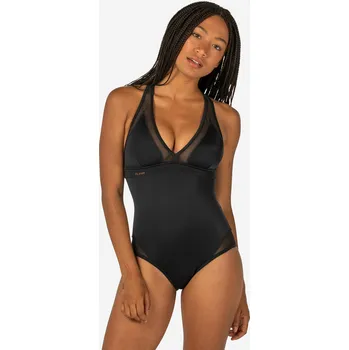 Dámské plavky DECATHLON Dámské plavky jednodílné Isa na surf s překříženými ramínky 36 ČERNÁ
