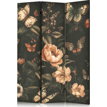 Paraván Paraván - Tajemná zahrada - Motýli létající nad květinami - Rustikální večer Velikost: 135x172 cm, Provedení: Jednostranný