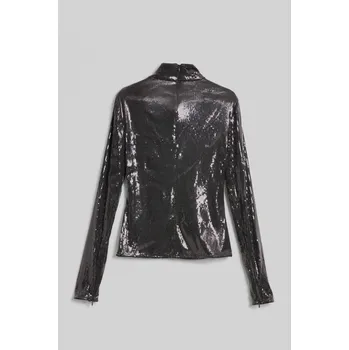 Dámské tričko TOP KARL LAGERFELD SEQUIN ZIP SLEEVE TOP BLACK
