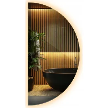 Zrcadlo Ozdobné LED Zrcadlo na Zeď do Koupelny Broušené Půlkruhové Seříznuté Hrany 4mm