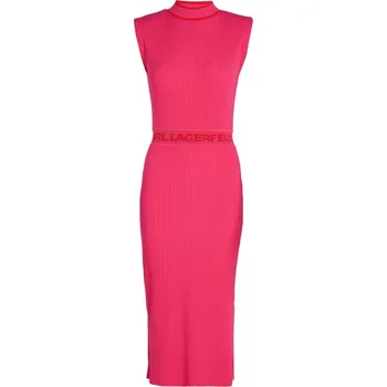 Dámské šaty ŠATY KARL LAGERFELD SLVS HIGH NECK KNIT DRESS FUCHSIA