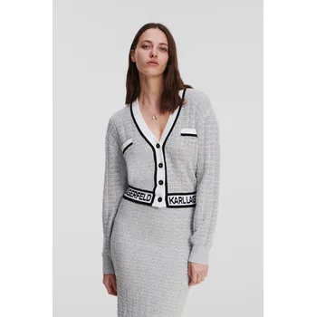 Dámský svetr SVETR KARL LAGERFELD CROPPED BOUCLE CARDIGAN WHITE/BLACK